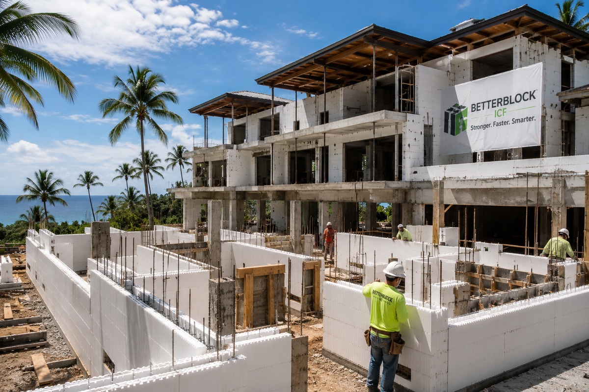 Illustrative hospitality ICF building under construction in Costa Rica