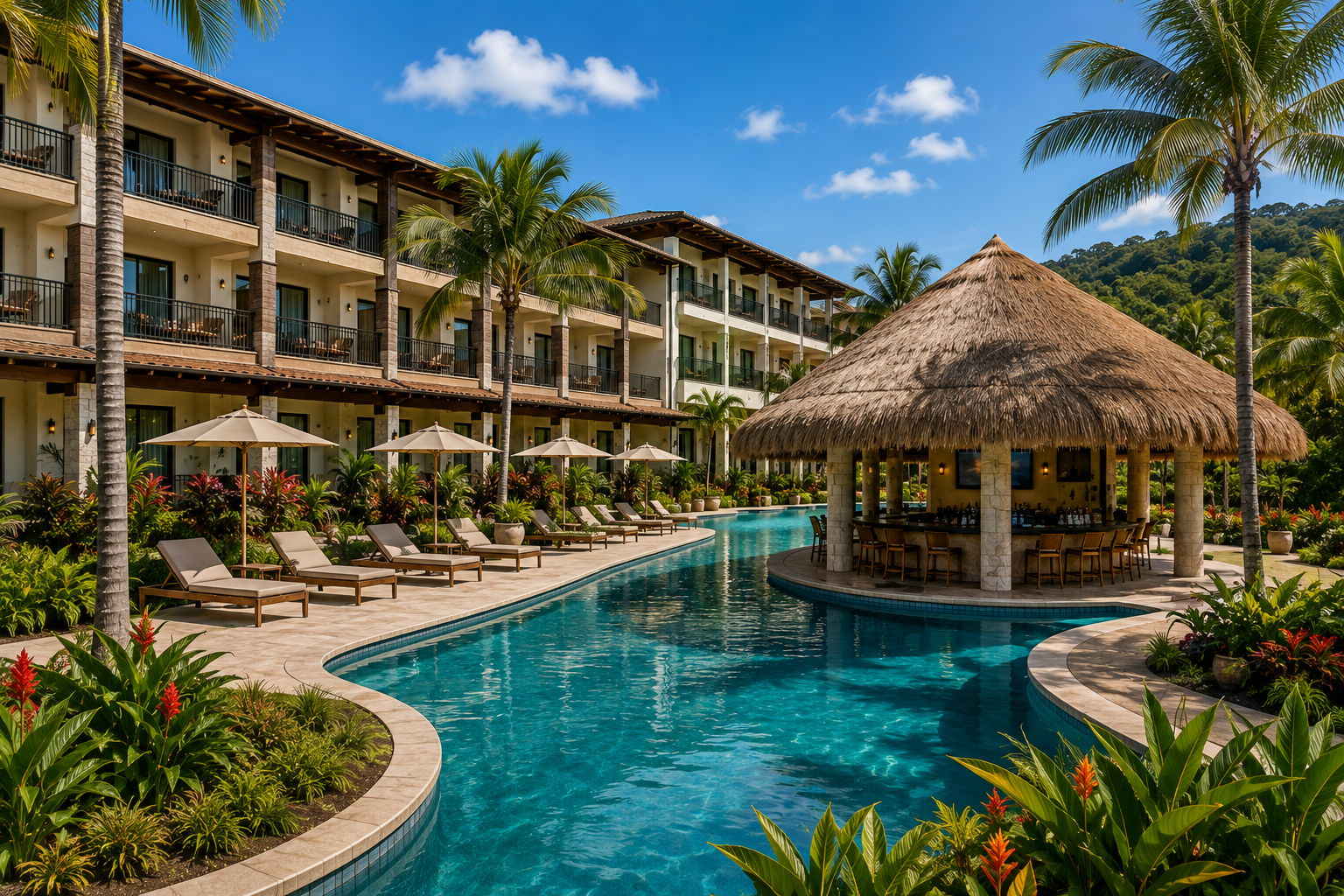 Illustrative tropical resort and pool concept for BetterBlock ICF