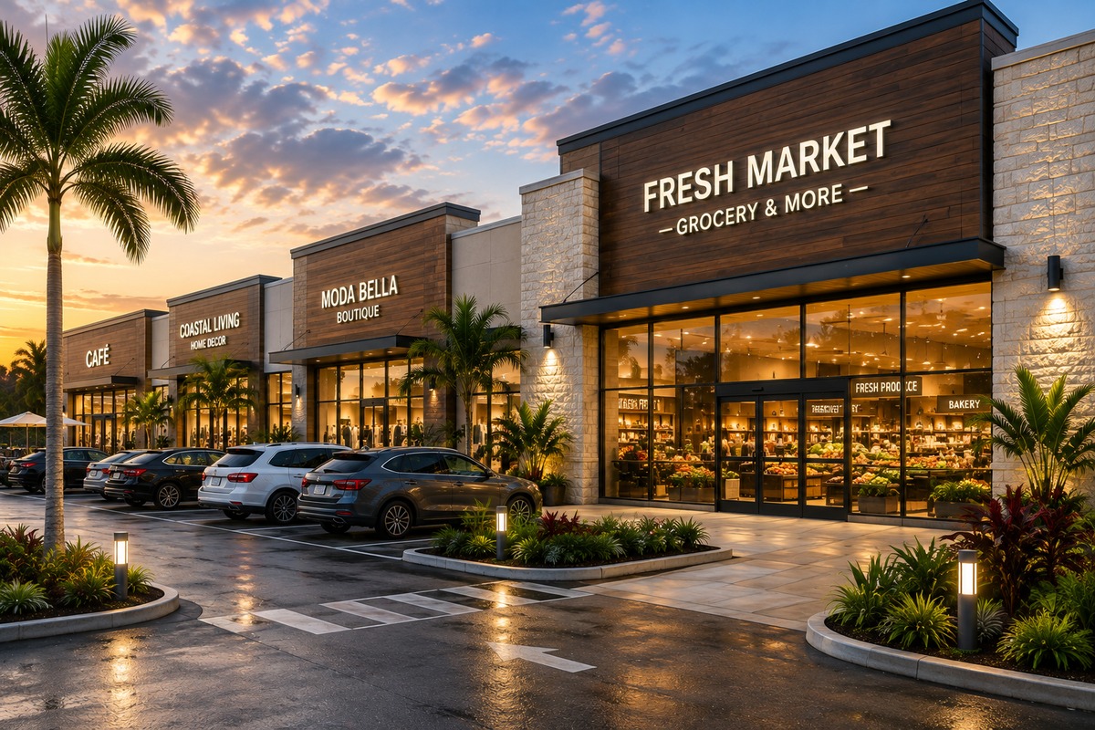 Illustrative open-air shopping plaza in Costa Rica
