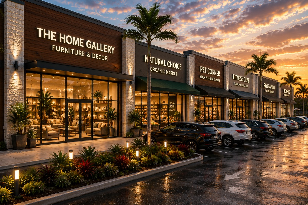 Illustrative upscale tropical retail plaza in Costa Rica