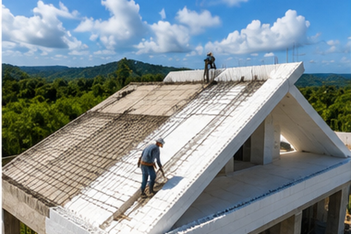 Illustrative pitched roofing concept for BetterBlock ICF in tropical conditions